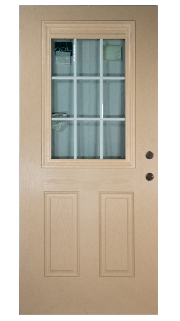 9-Lite Mini Blind Interior Grill Fiberglass Door
